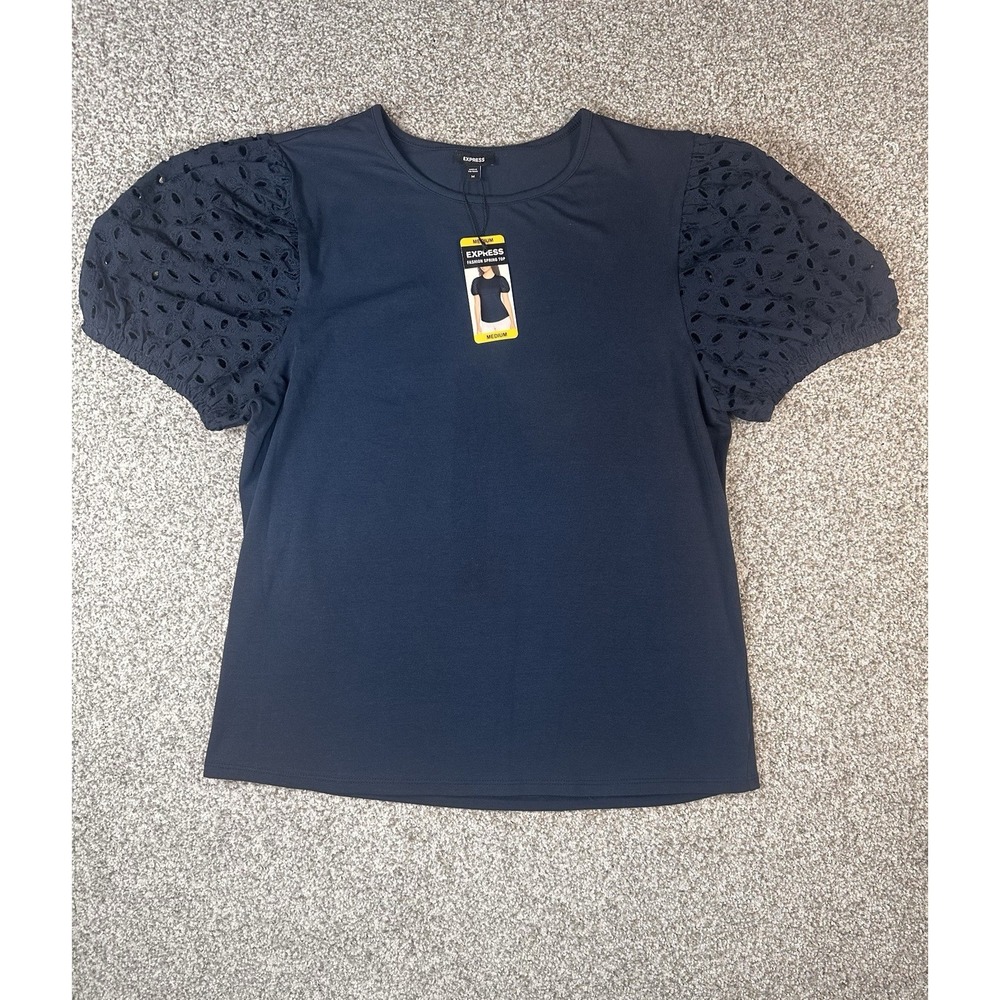 Women's Express Fashion Spring Top Short Sleeve Navy Blue Size Medium